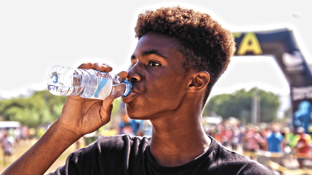 man drinking water