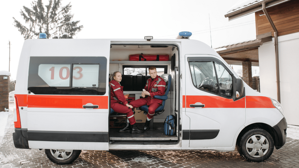 ambulance with staff inside