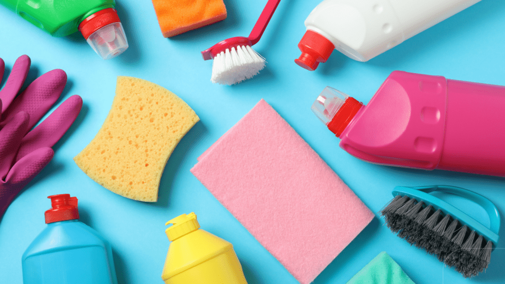 cleaning materials flat lay